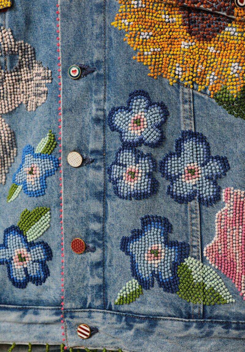 Péro Limited Edition Denim Jacket with Floral Embroidery