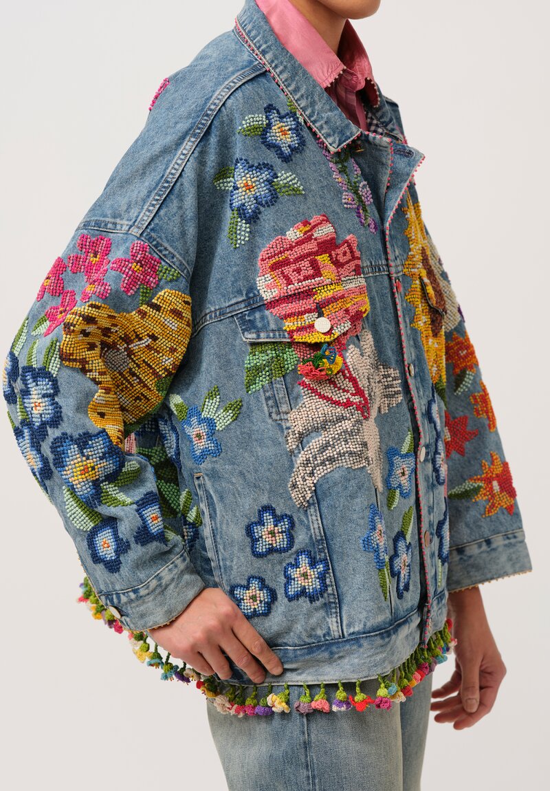 Péro Limited Edition Denim Jacket with Floral Embroidery