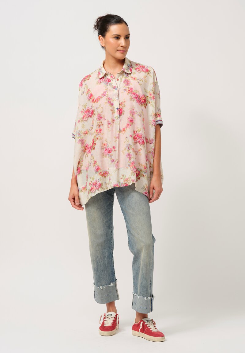 Pero Knit Sleeve Half Placket Popover Top with Camisole