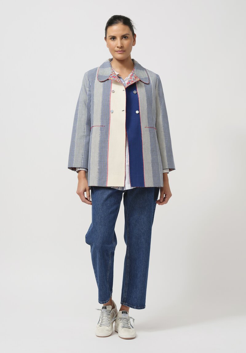 Péro Double-Breasted & Reversible Belt-Back Suit Jacket in Blue Gingham