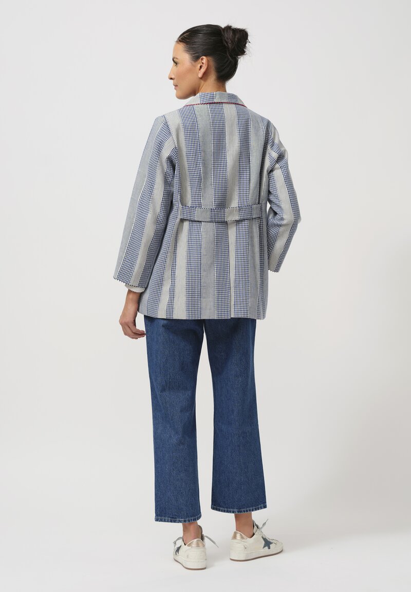 Péro Double-Breasted & Reversible Belt-Back Suit Jacket in Blue Gingham