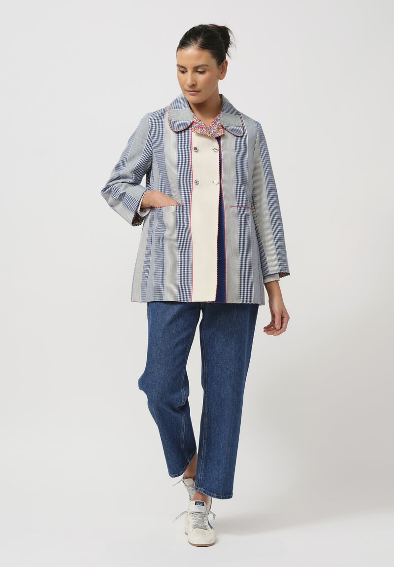 Péro Double-Breasted & Reversible Belt-Back Suit Jacket in Blue Gingham