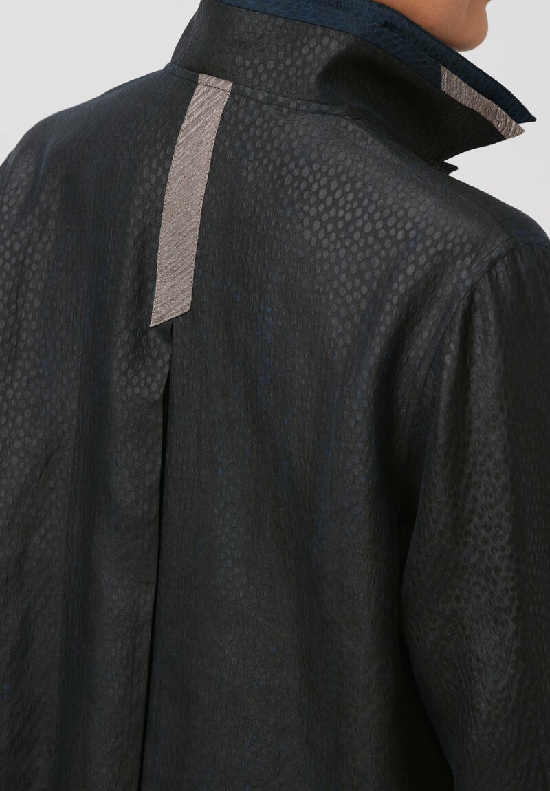 Sophie Hong Pebble Embossed Mud Silk Button-Down Shirt in Indigo