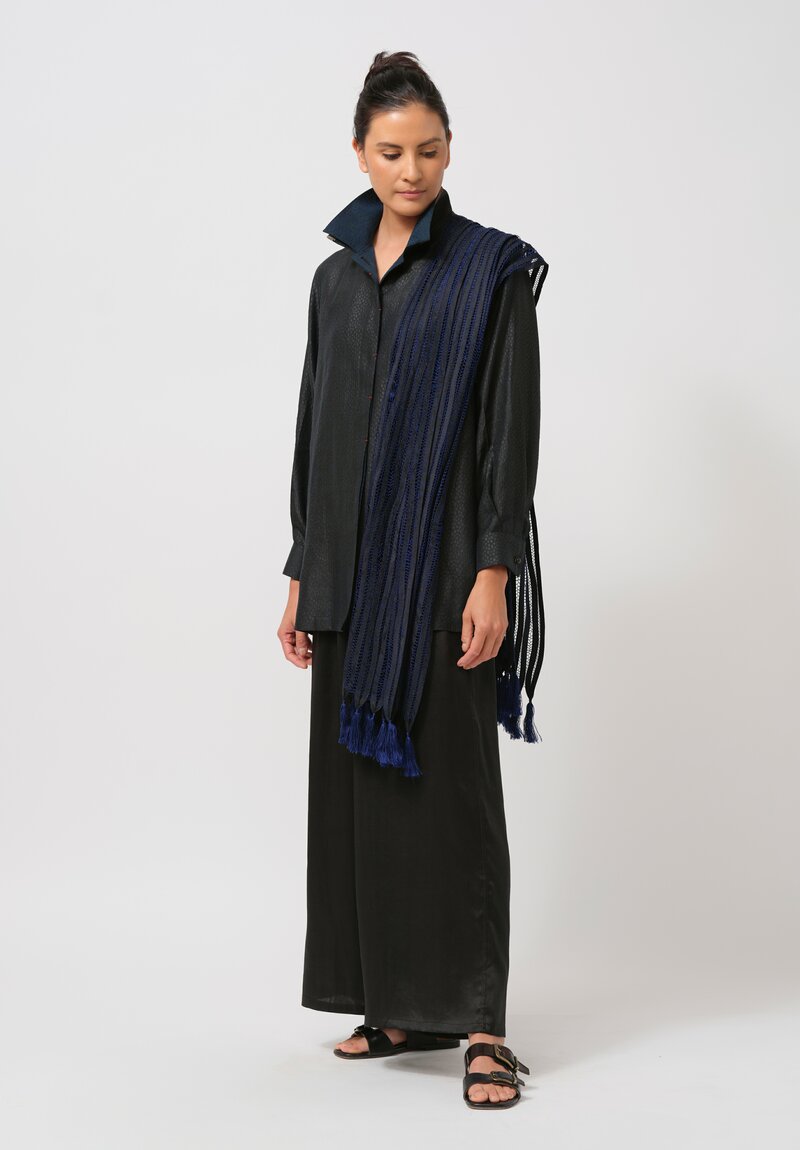 Sophie Hong Pebble Embossed Mud Silk Button-Down Shirt in Indigo