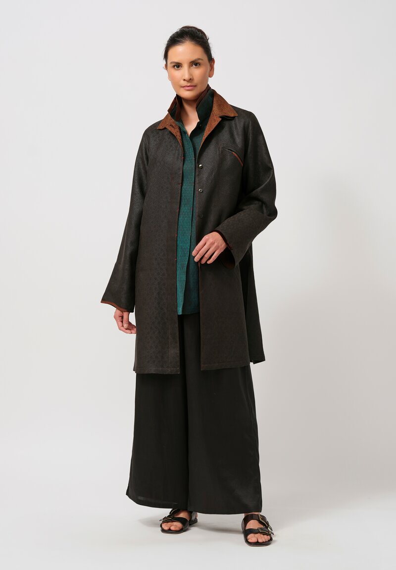 Sophie Hong Diamond Embossed Mud Silk Button-Down Shirt in Emerald