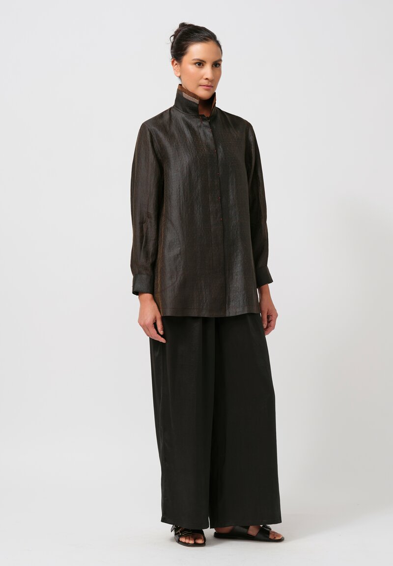 Sophie Hong Diamond Embossed Mud Silk Button-Down Shirt