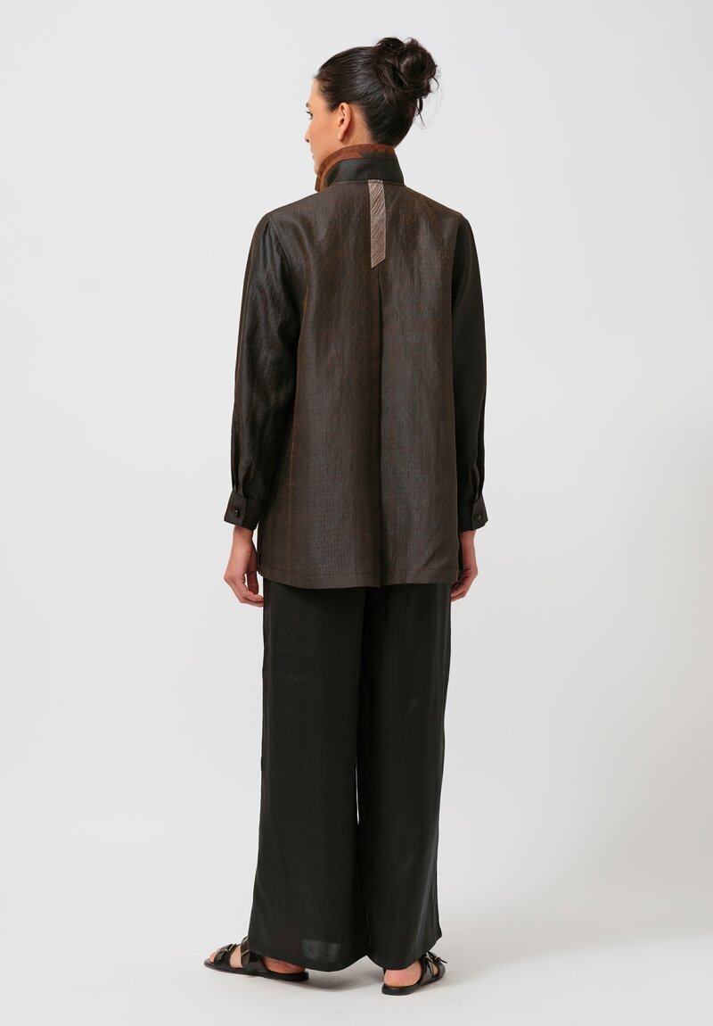 Sophie Hong Diamond Embossed Mud Silk Button-Down Shirt