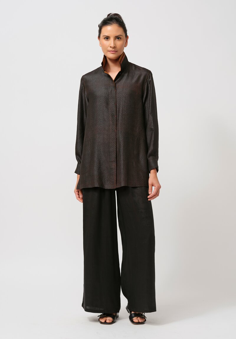 Sophie Hong Pebble Embossed Mud Silk Button-Down Shirt in Orange