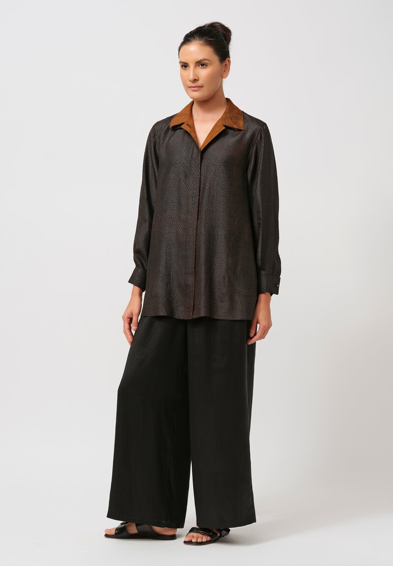 Sophie Hong Pebble Embossed Mud Silk Button-Down Shirt in Orange