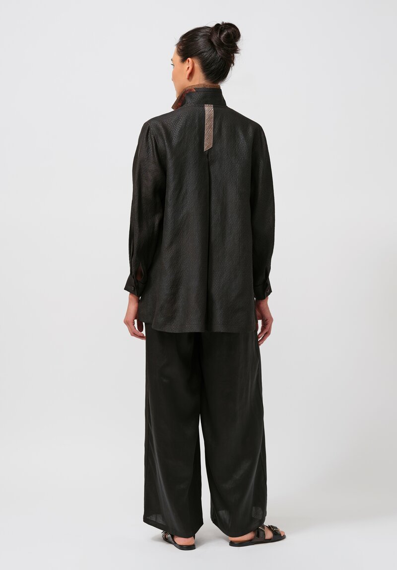 Sophie Hong Pebble Embossed Mud Silk Button-Down Shirt in Coffee