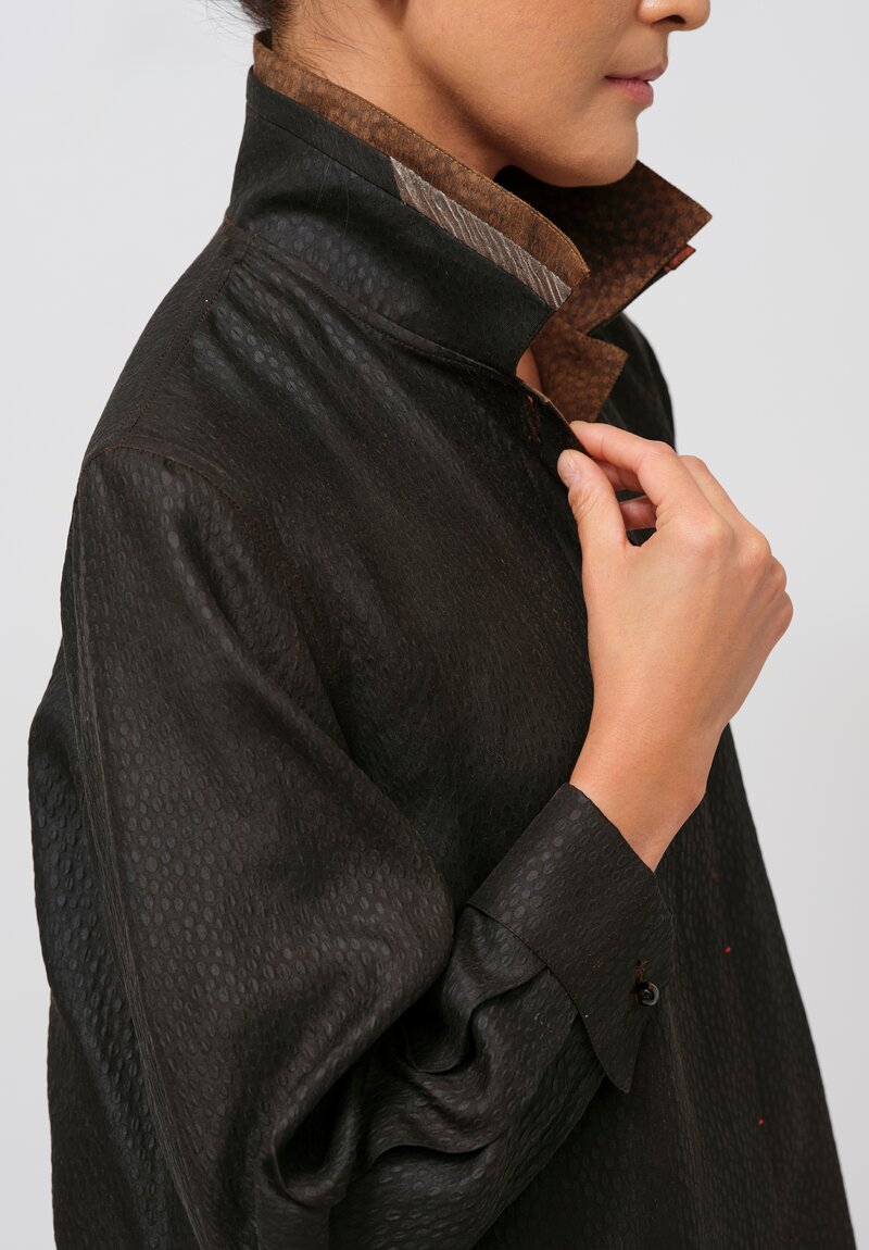 Sophie Hong Pebble Embossed Mud Silk Button-Down Shirt in Coffee