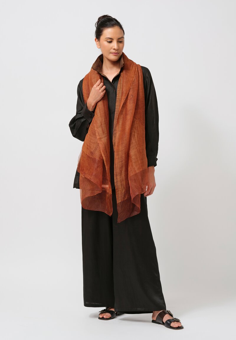 Sophie Hong Pebble Embossed Mud Silk Button-Down Shirt in Coffee