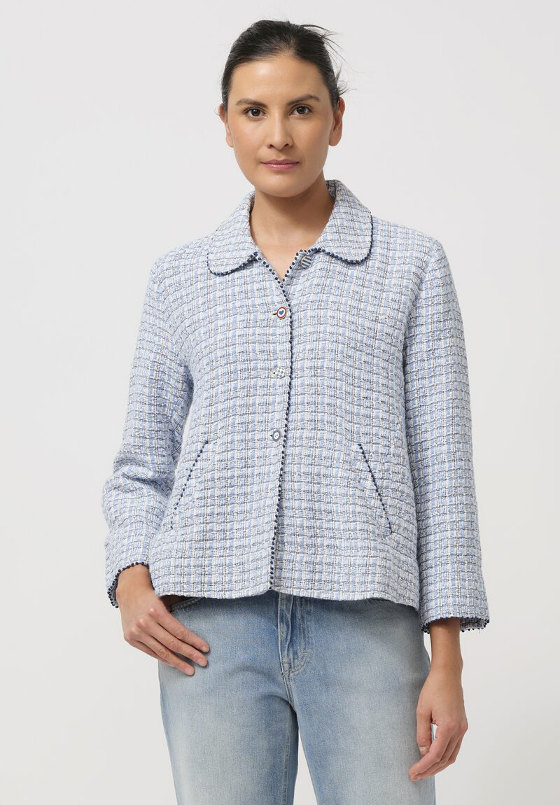 Péro Cotton Jacket in Light Blue Tweed