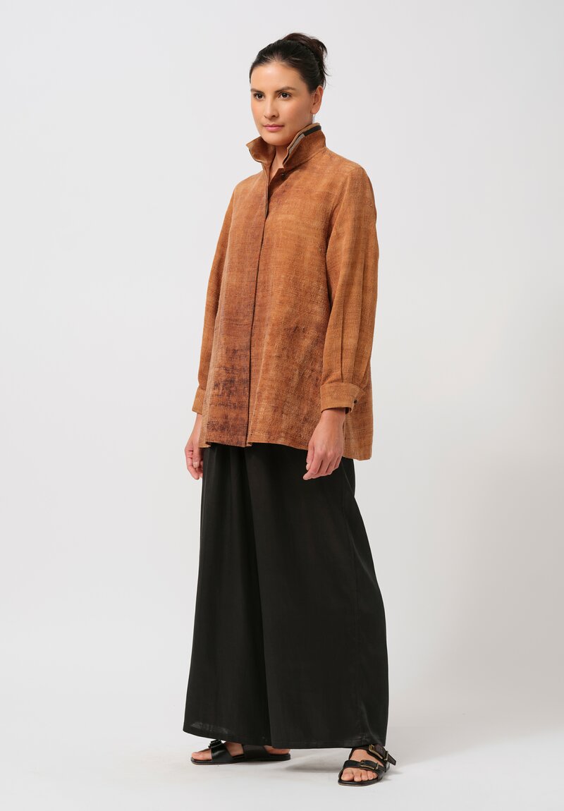 Sophie Hong Raw Silk Button-Down Shirt in Coffee