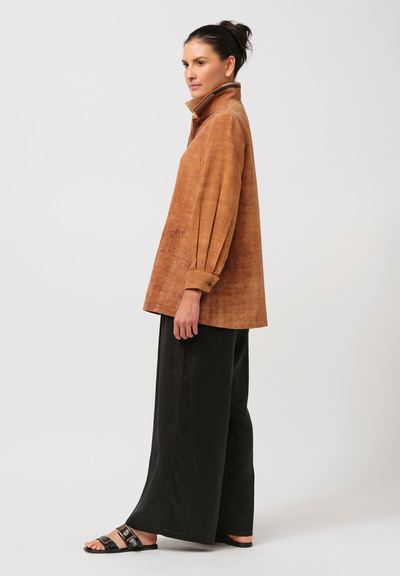 Sophie Hong Raw Silk Button-Down Shirt in Coffee