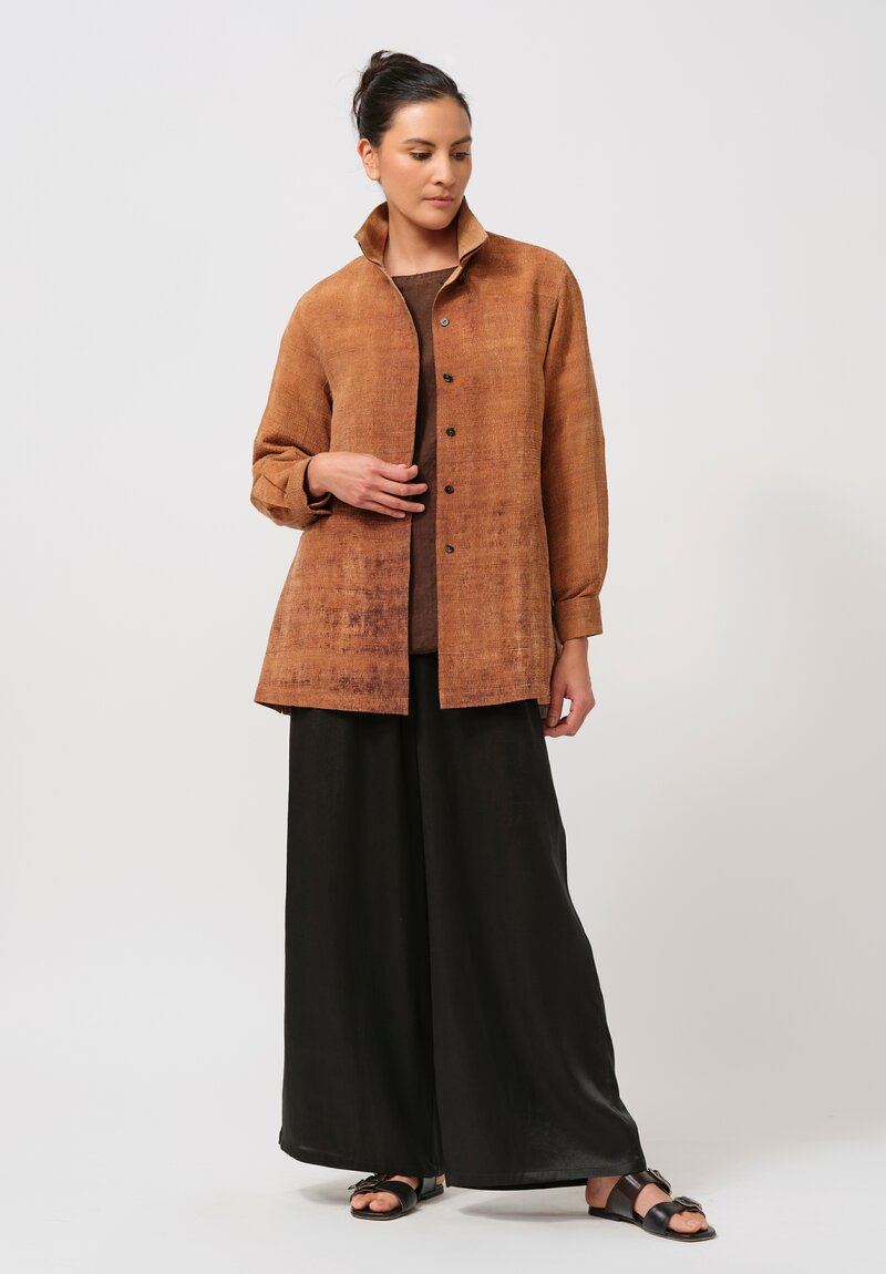 Sophie Hong Raw Silk Button-Down Shirt in Coffee