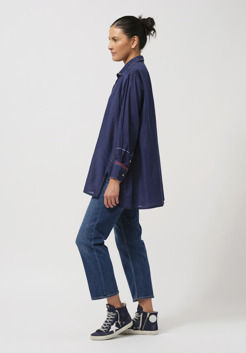 Péro Silk Button-Down Tunic in Navy Blue