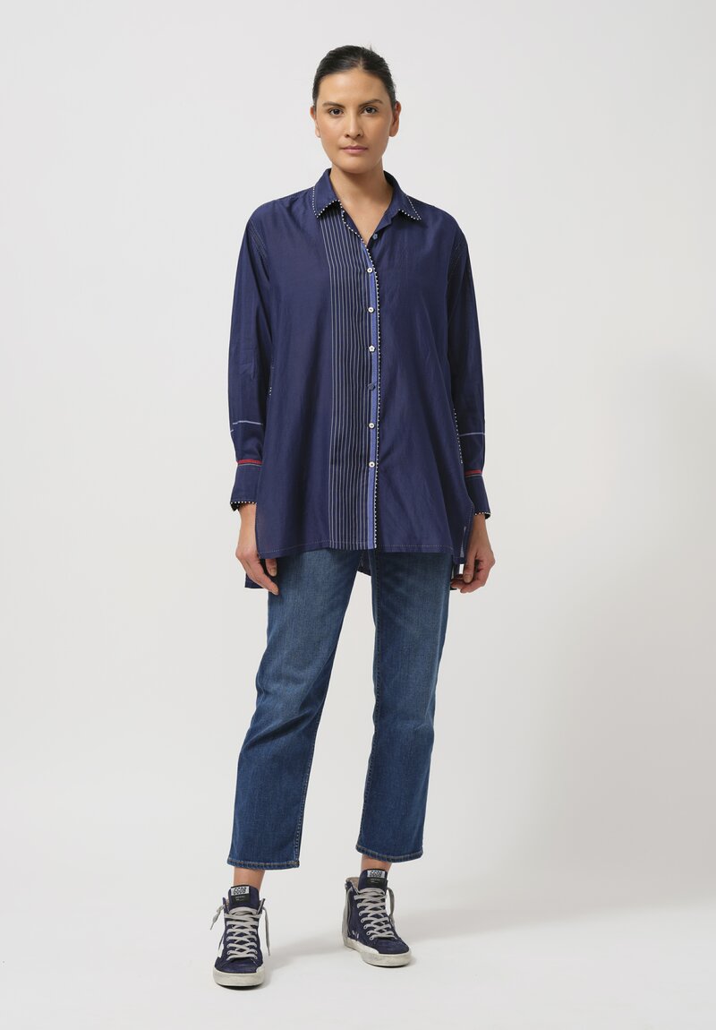 Péro Silk Button-Down Tunic in Navy Blue