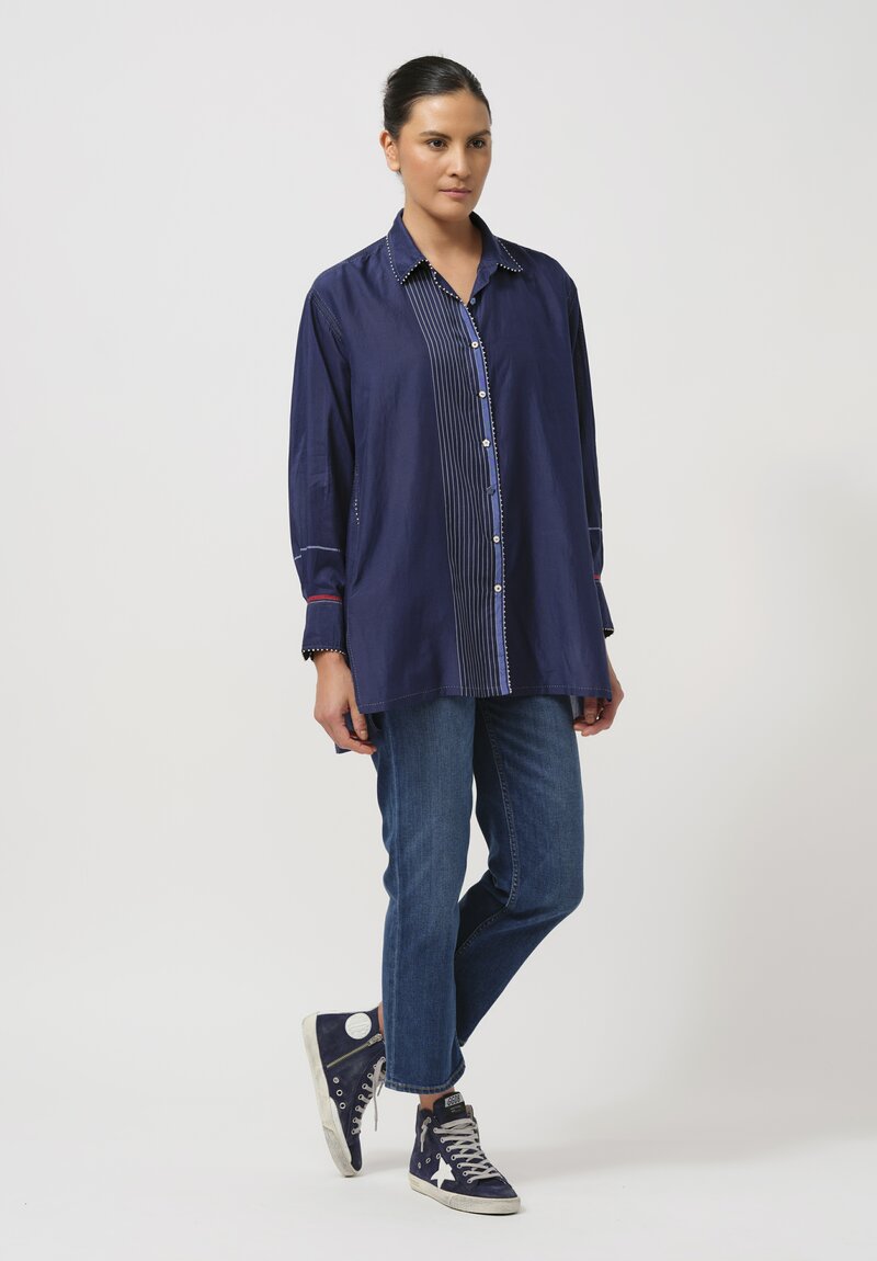 Péro Silk Button-Down Tunic in Navy Blue