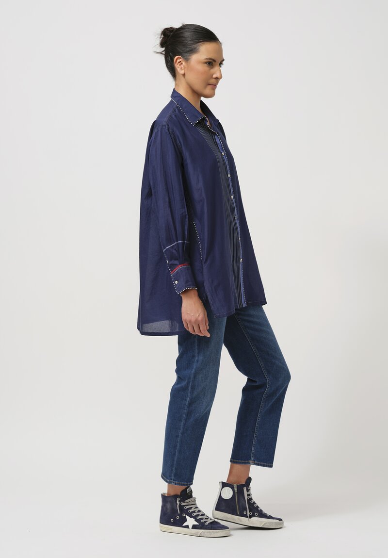 Péro Silk Button-Down Tunic in Navy Blue