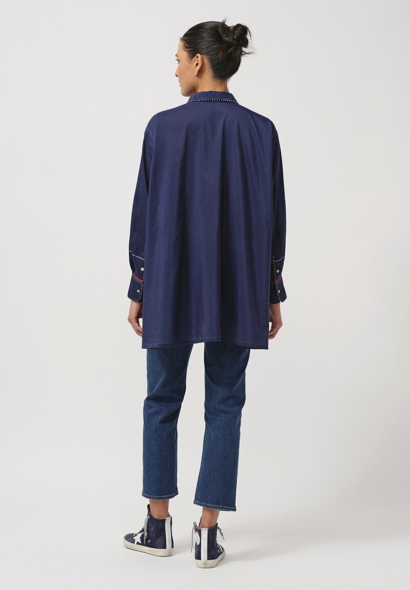 Péro Silk Button-Down Tunic in Navy Blue