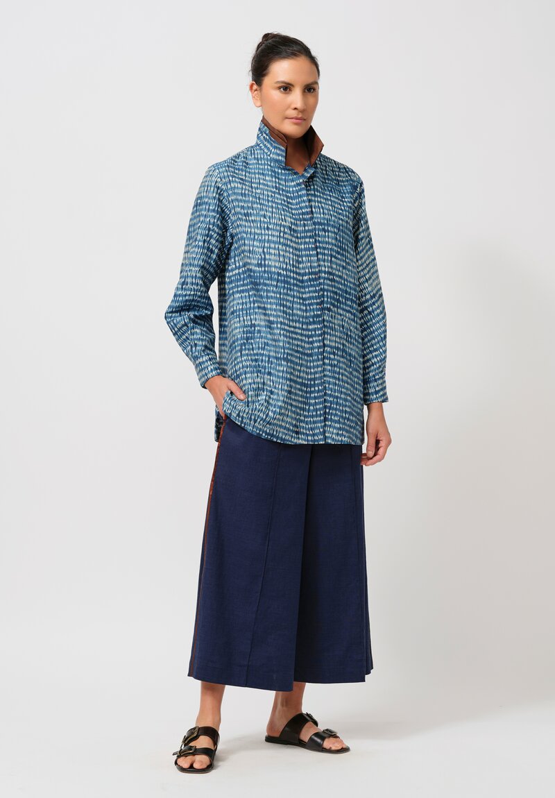 Sophie Hong Silk Button-Down Shirt in Indigo Shibori