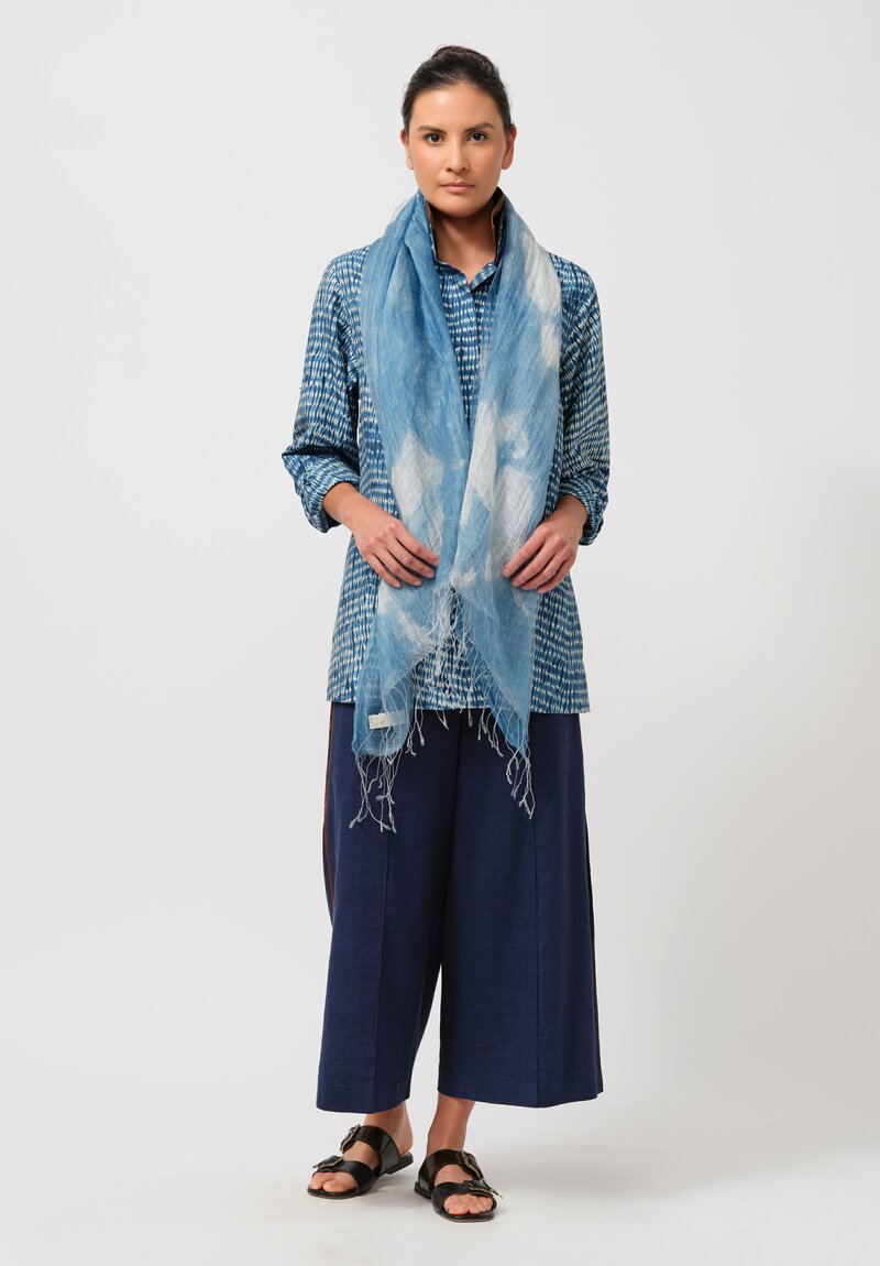 Sophie Hong Silk Button-Down Shirt in Indigo Shibori