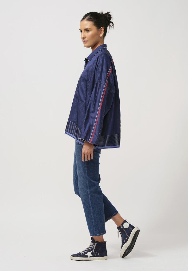 Péro Silk Button-Down Shirt in Navy Blue