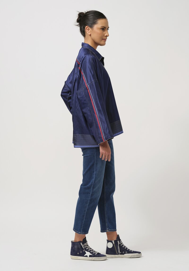 Péro Silk Button-Down Shirt in Navy Blue