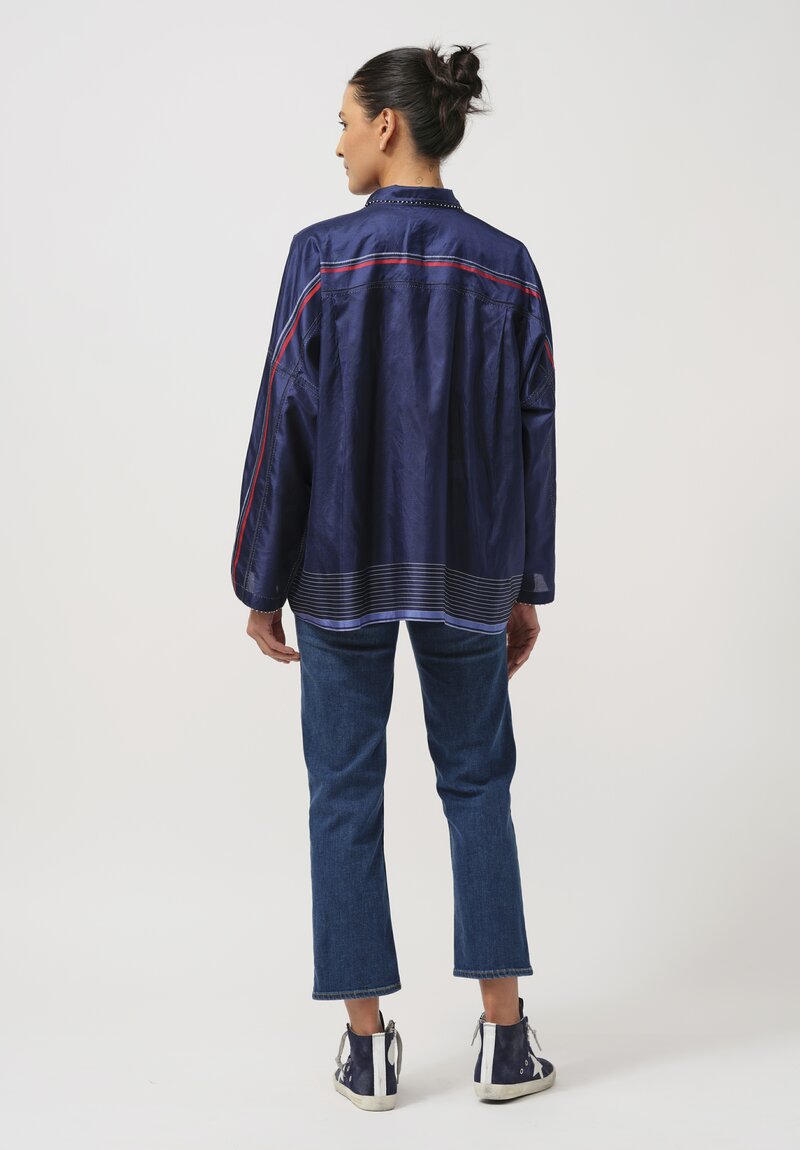 Péro Silk Button-Down Shirt in Navy Blue