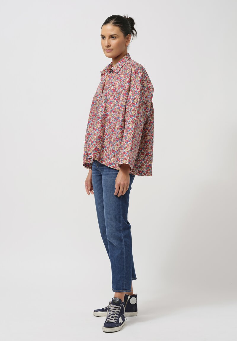 Péro Cotton Button-Down Shirt in Red Floral