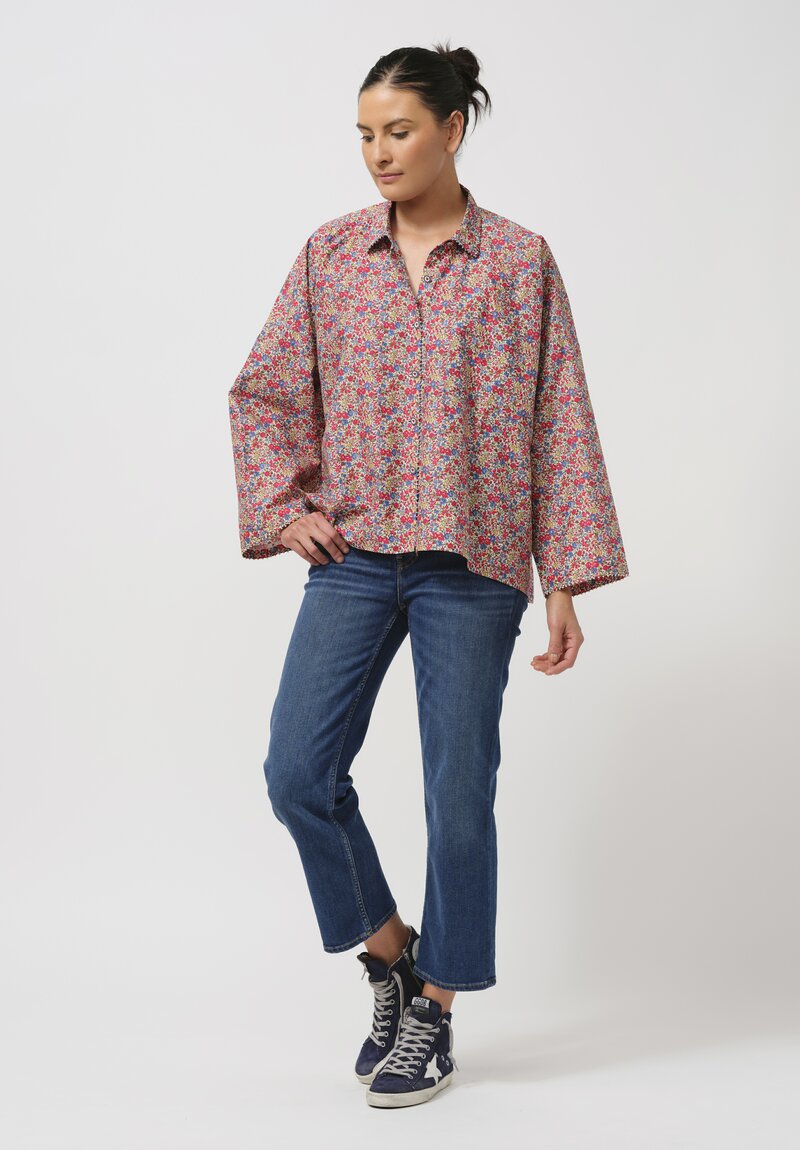 Péro Cotton Button-Down Shirt in Red Floral