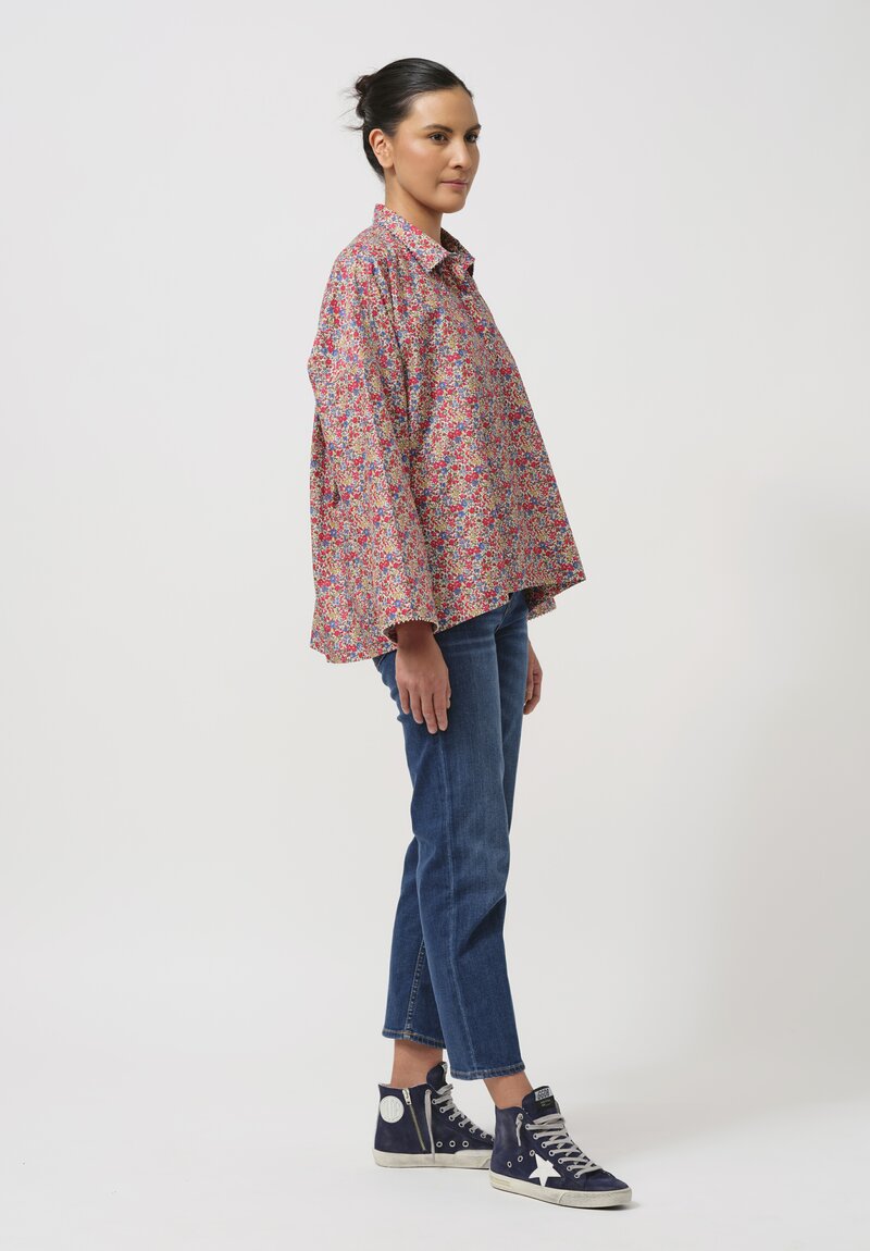 Péro Cotton Button-Down Shirt in Red Floral