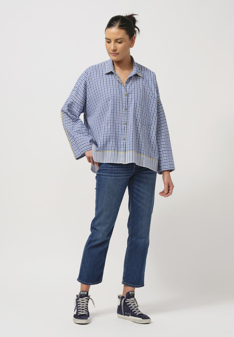 Péro Cotton Button-Down Shirt in Gingham Blue