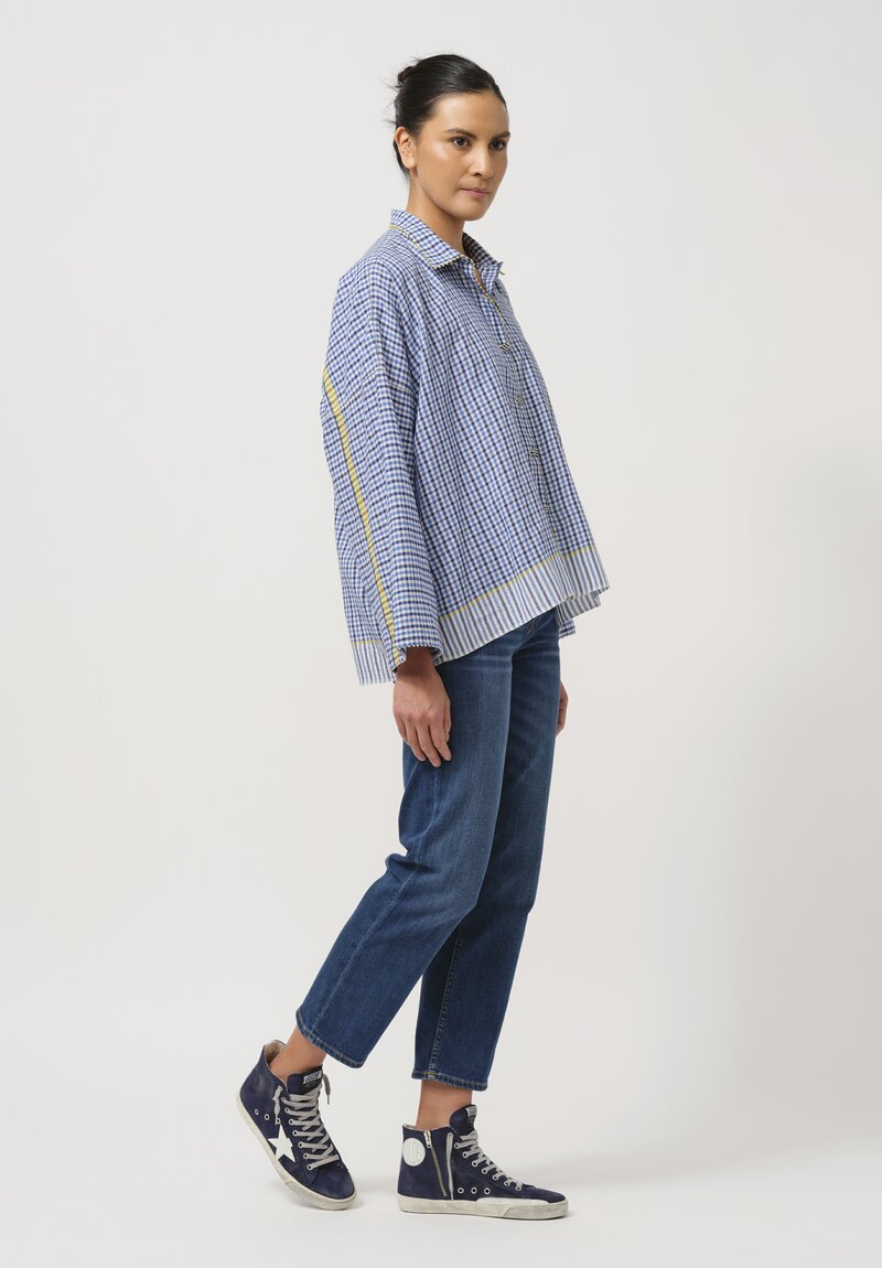 Péro Cotton Button-Down Shirt in Gingham Blue