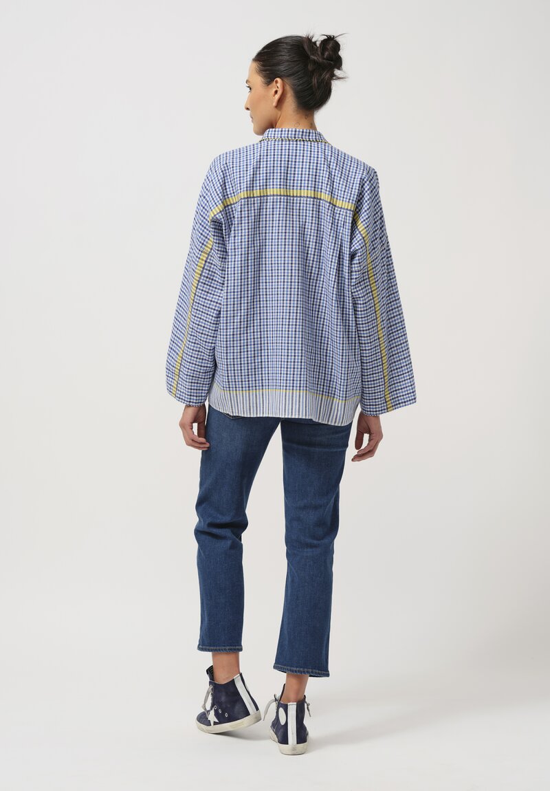 Péro Cotton Button-Down Shirt in Gingham Blue