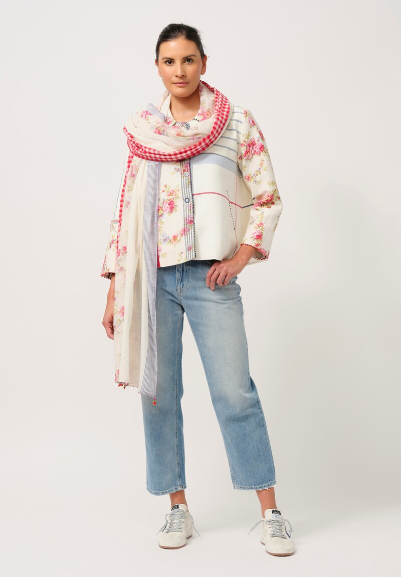 Péro Cotton & Silk Multi-Pattern Scarf with Beaded Tassels