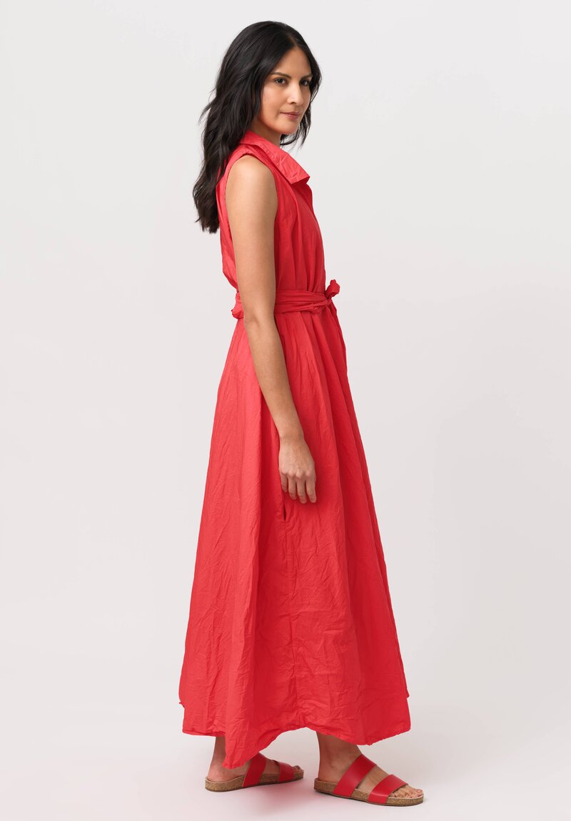 Daniela Gregis Washed Cotton Spicchi Colletto Sleeveless Dress in Red