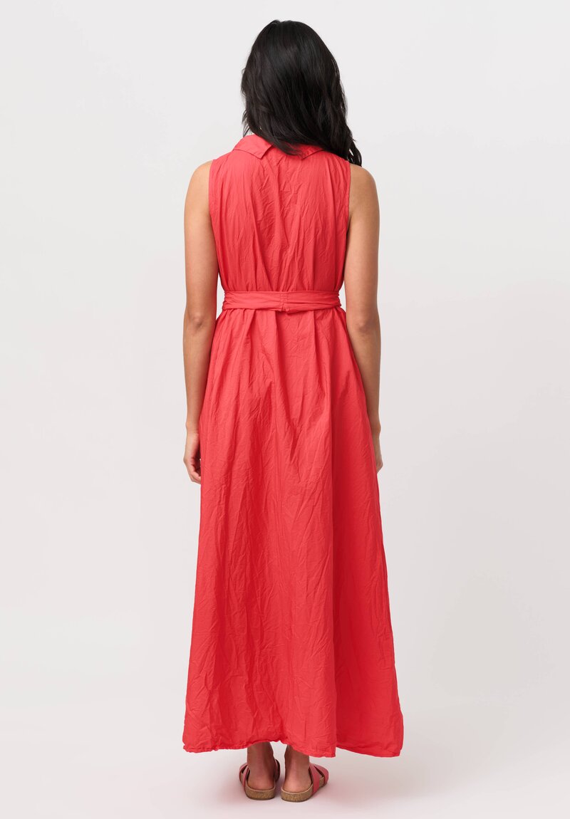 Daniela Gregis Washed Cotton Spicchi Colletto Sleeveless Dress in Red