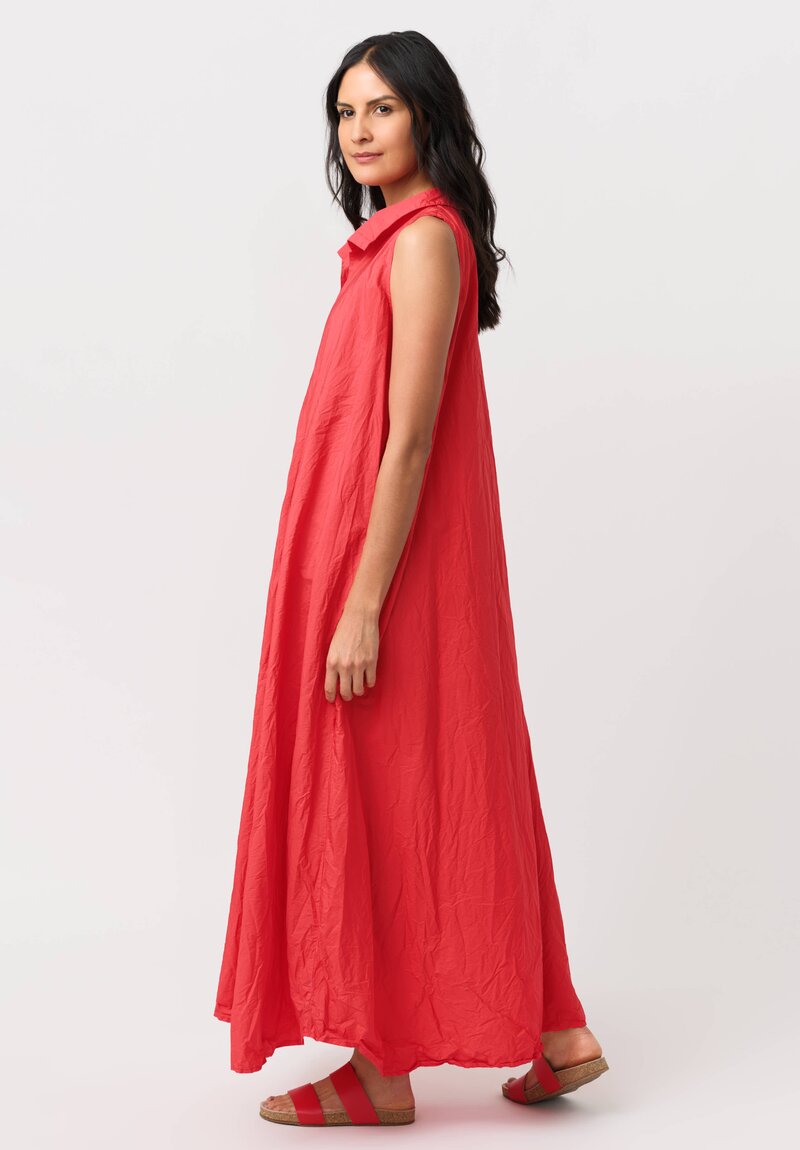 Daniela Gregis Washed Cotton Spicchi Colletto Sleeveless Dress in Red
