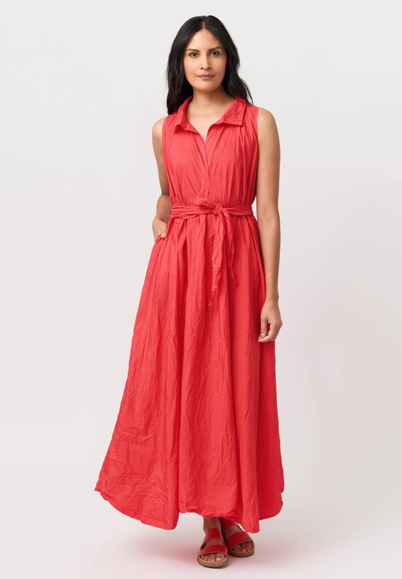Daniela Gregis Washed Cotton Spicchi Colletto Sleeveless Dress in Red