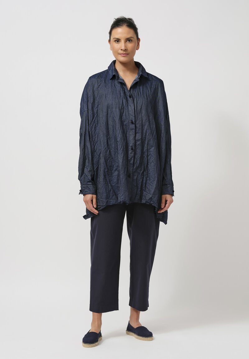 Daniela Gregis Washed Cotton Uomo Larghissima Shirt in Navy Blue Denim