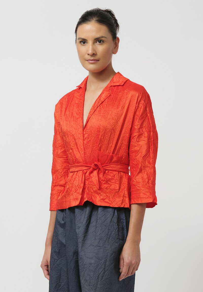 Daniela Gregis Washed Silk Peonia Nido Jacket in Arancio Red