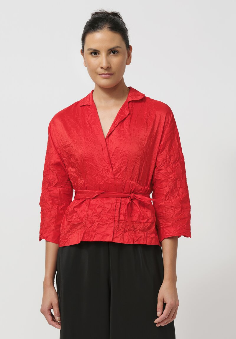 Daniela Gregis Washed Silk Peonia Nido Jacket in Fuoco Red