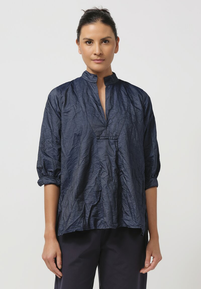 Daniela Gregis Washed Cotton Kora Top in Navy Blue Denim