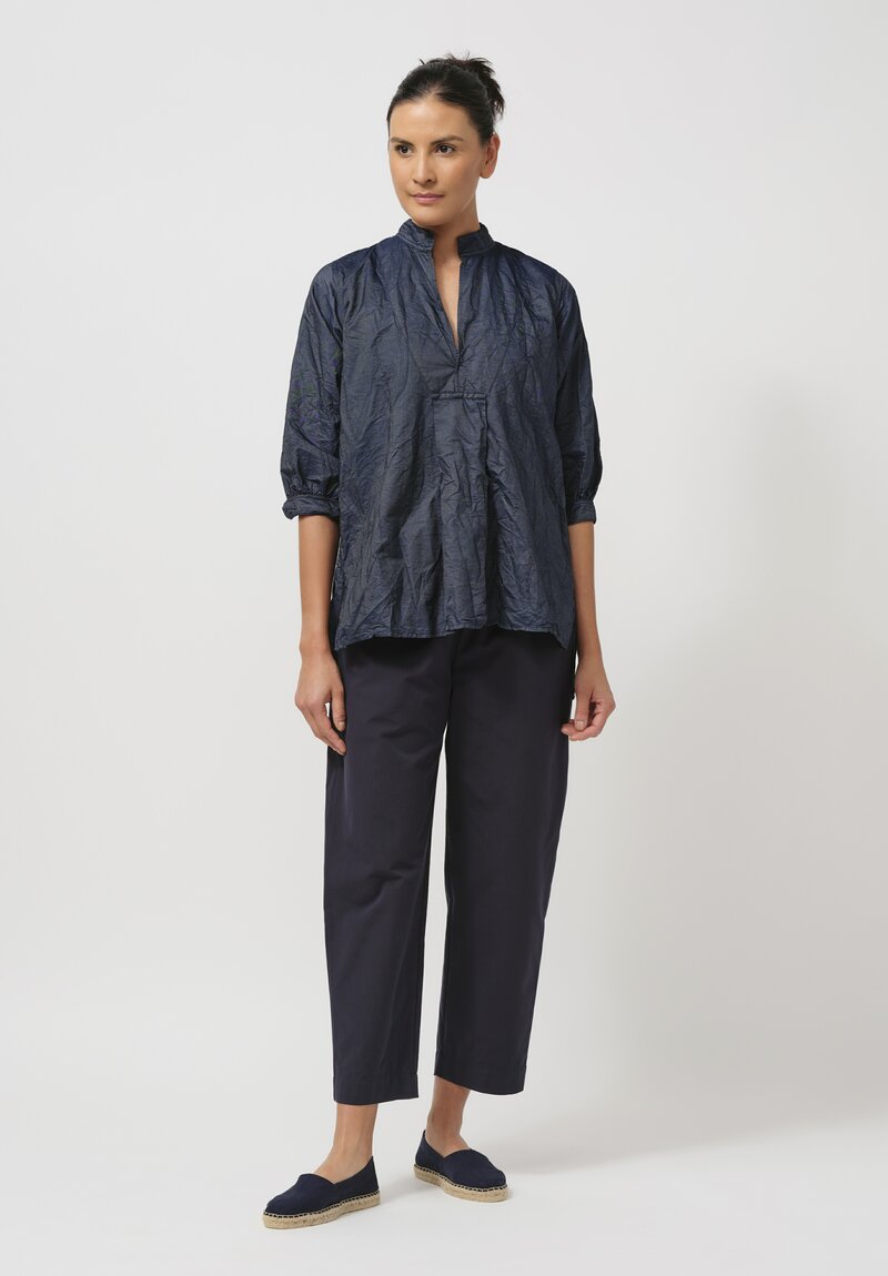 Daniela Gregis Washed Cotton Kora Top in Navy Blue Denim