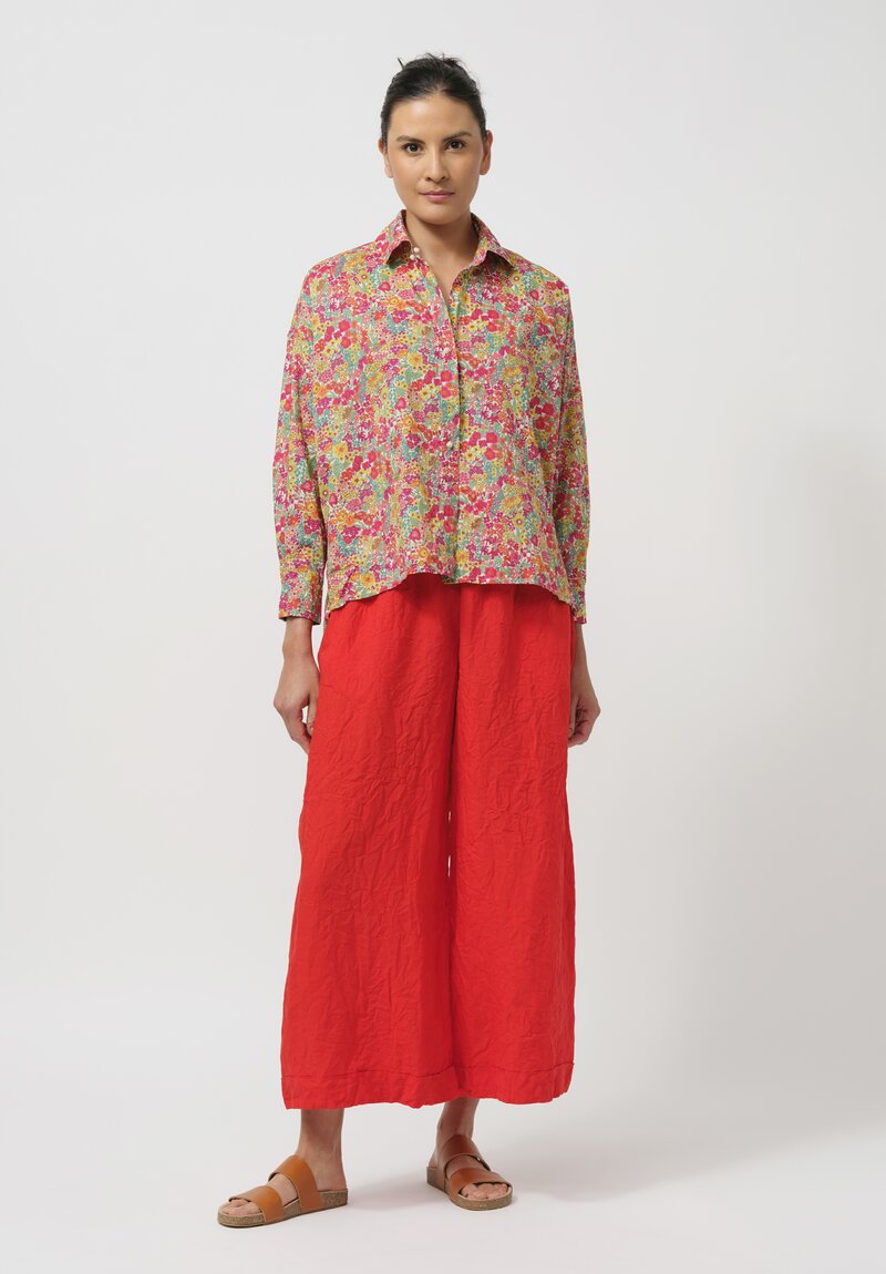 Daniela Gregis Washed Linen Pigiama Tasche Pants in Arancio Red