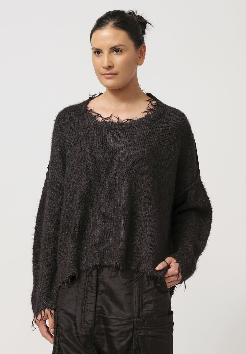 Rundholz Cropped Silk Pullover in Black