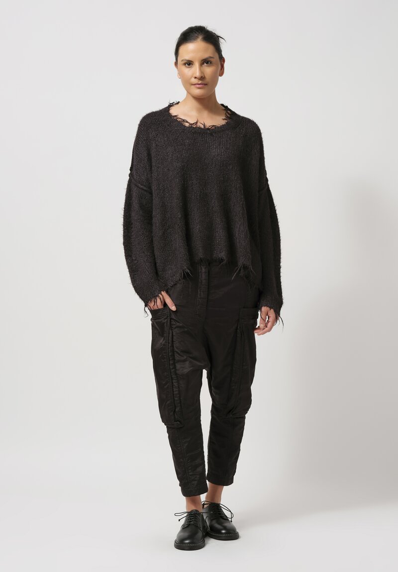 Rundholz Cropped Silk Pullover in Black