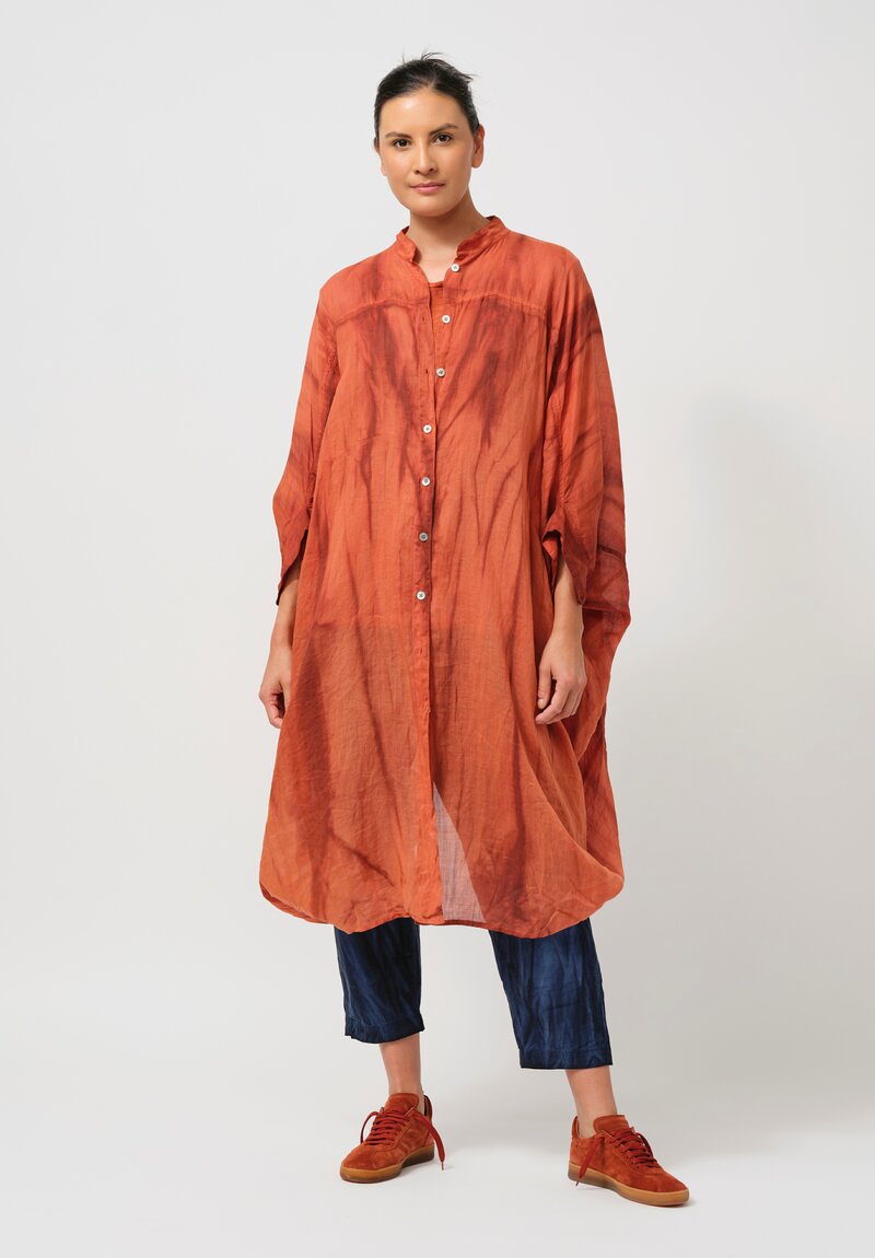 Gilda Midani Pattern-Dyed Linen Square Tunic in Flame Orange